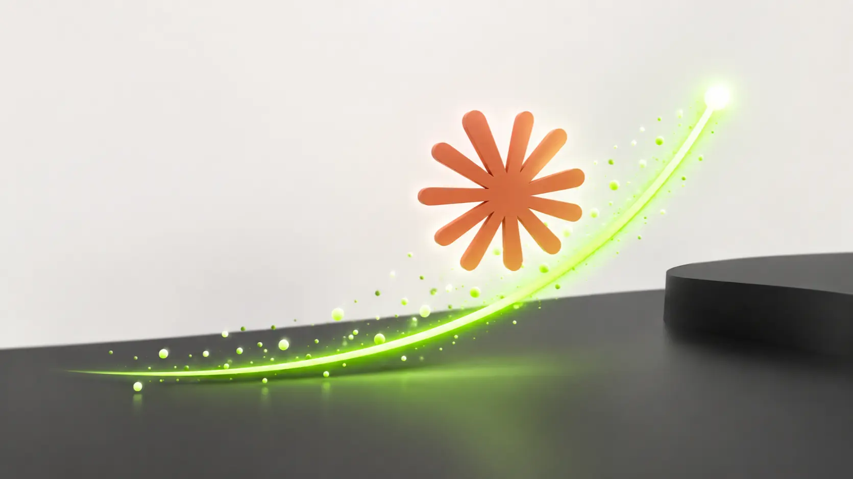 Abstract lime-green upward growth curve on a dark background, representing AI-powered SEO skills